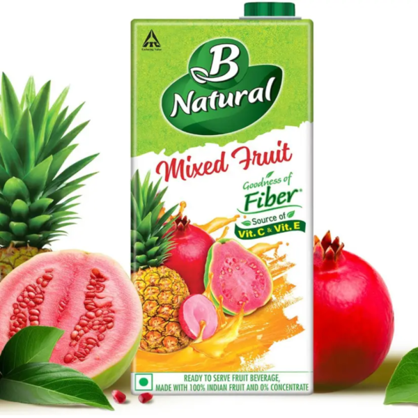 B Natural Mixed Fruit, Fiber, Rich Vit C & E, 100% Indian Fruit, 0% Concentrate. (1 L)